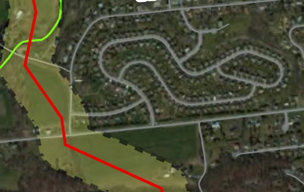 Pipeline to the left, my neighborhood to the right.